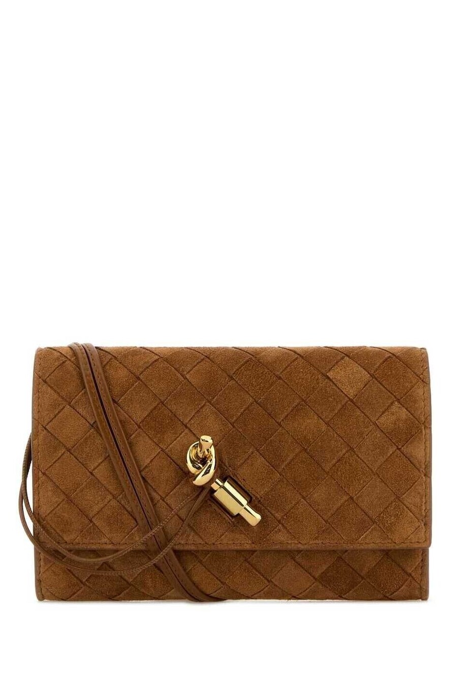 Bottega Veneta Intrecciato Turn Lock Crossbody Bag Leather Brown